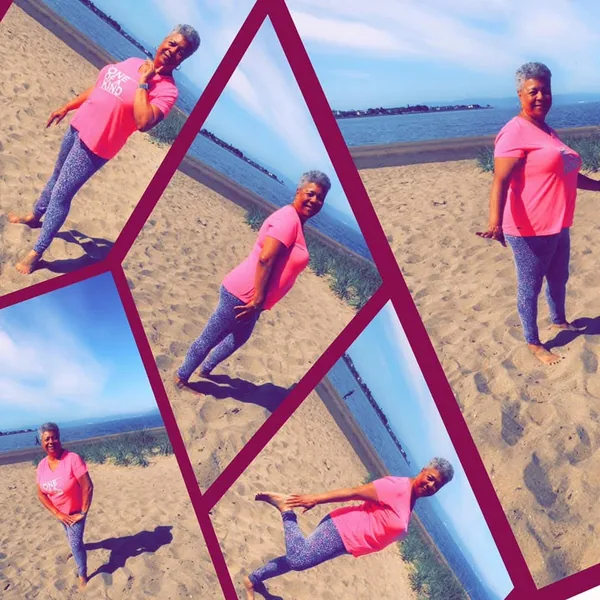 Barbara on the beach in her One of a Kind tee