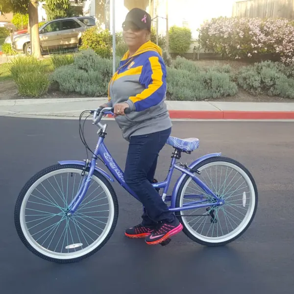 Barbara riding a bike