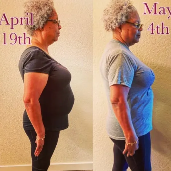 Barbara's side-by-side progress photos, April 19 and May 4